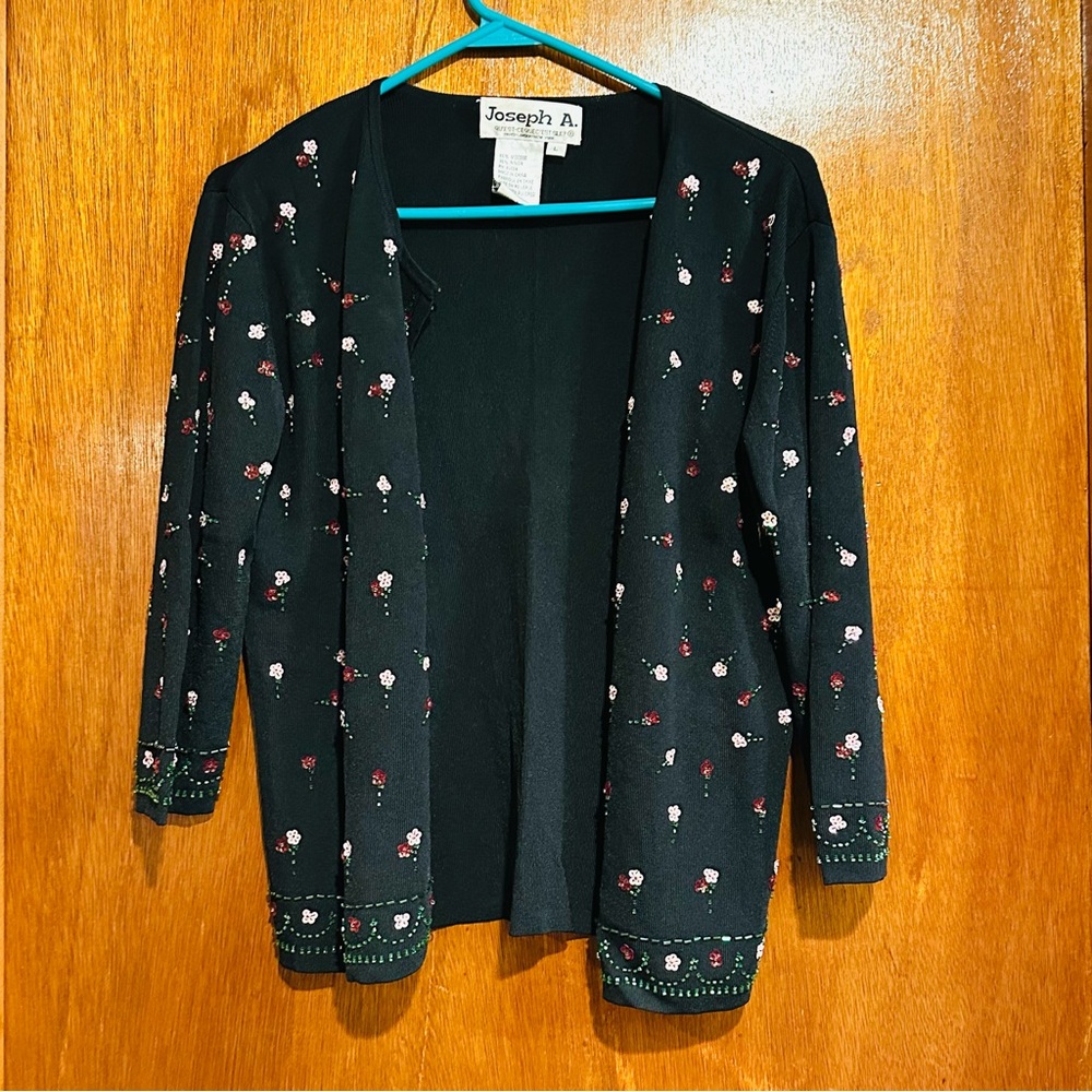 Joseph A Quest-ce Que C'est Round Neck Embellished Cardigan Shrug Sweater Sz L